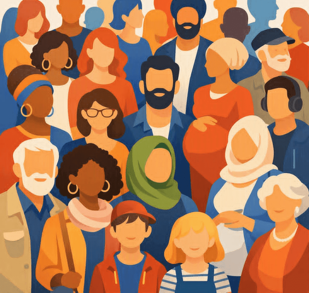 Illustration d’une foule de personnes de tous âges et de toutes origines.
